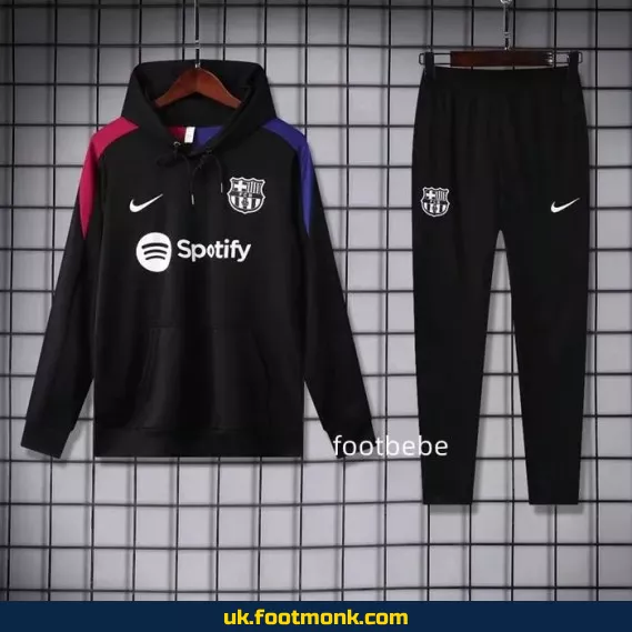 Barcelona 2024 2025 black hooded sweatsuit set.