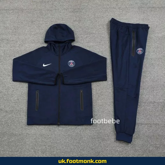 PSG 2024-2025 royal blue hooded sweatshirt set.