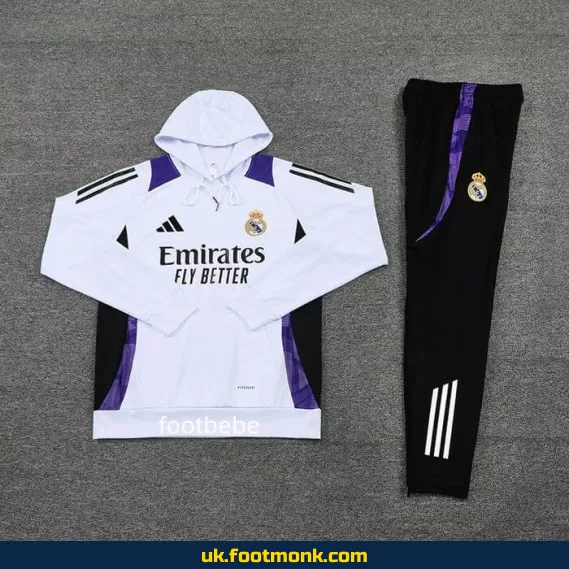 Real Madrid 2024 2025 White Hooded Sweatsuit.