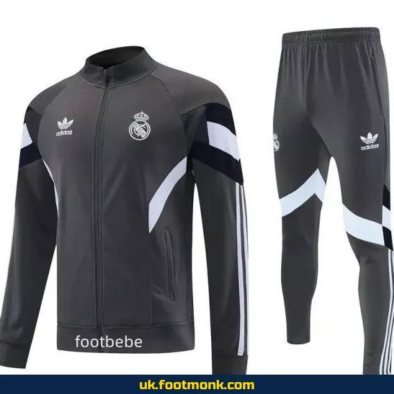 Real Madrid 2024 2025 dark gray retro tracksuit.
