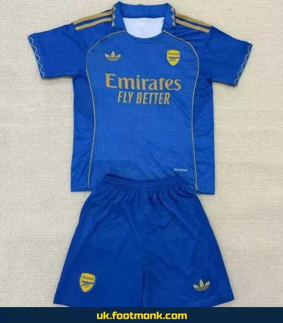 Arsenal kids' jersey 2025 2026 blue concept.