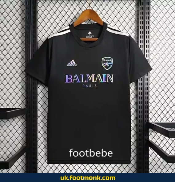 Arsenal x Balmain 2024 2025 black T-shirt jersey.