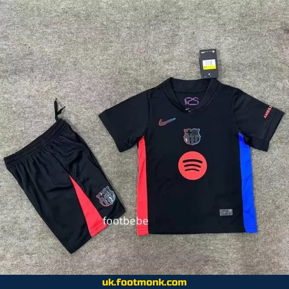 Barcelona away jersey for kids 2024-2025 black.
