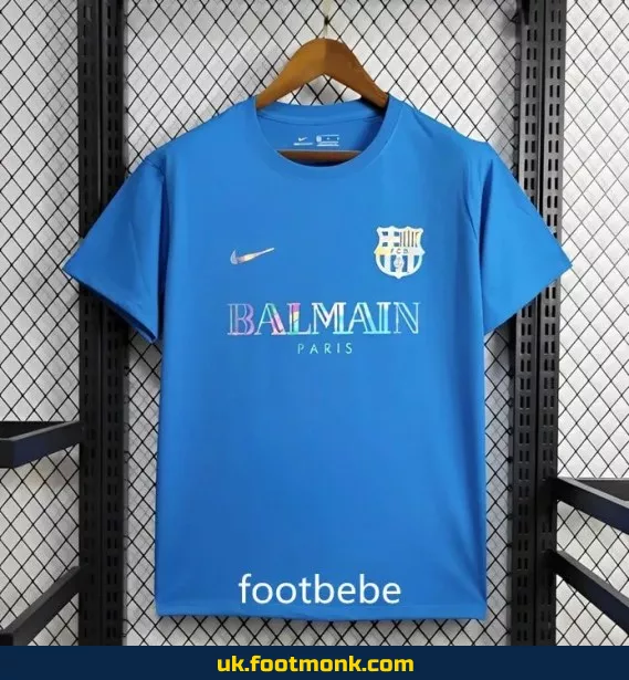 Barcelona x Balmain 2024 2025 blue jersey.