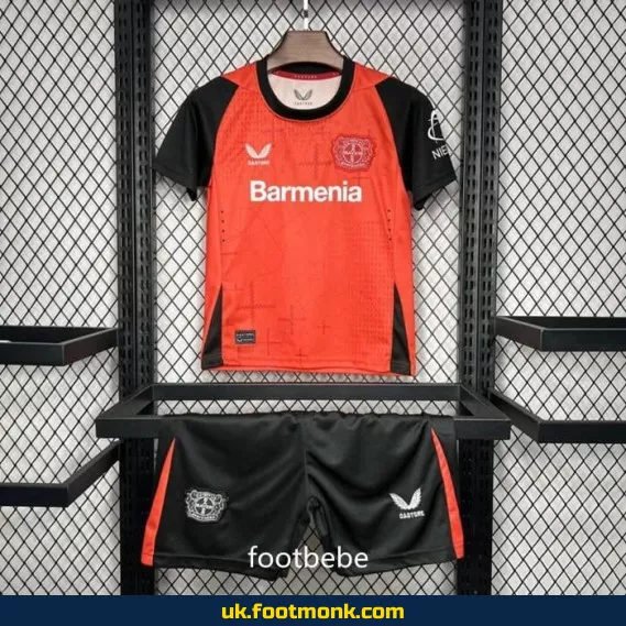 Bayer 04 Leverkusen home jersey for kids 2024-2025.