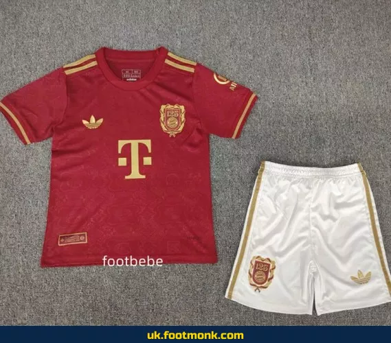 Bayern Munich 2025 125th anniversary kids' jersey red.
