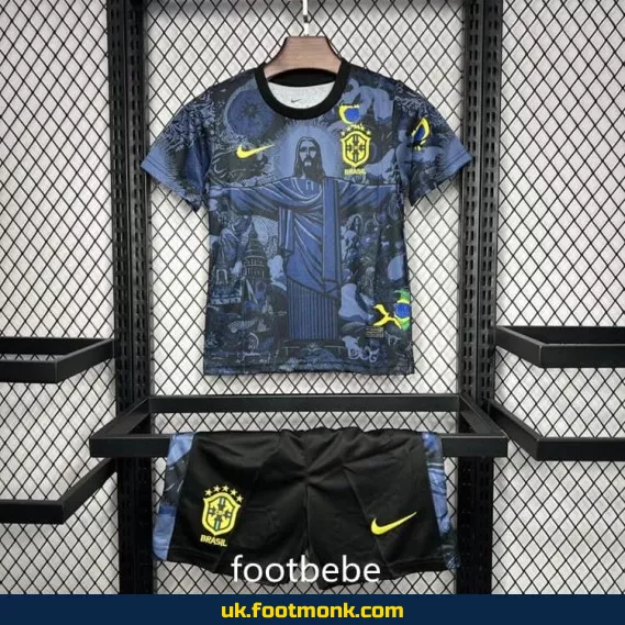 Brazil Jersey Kids 2024 2025 Christ the Redeemer blue.