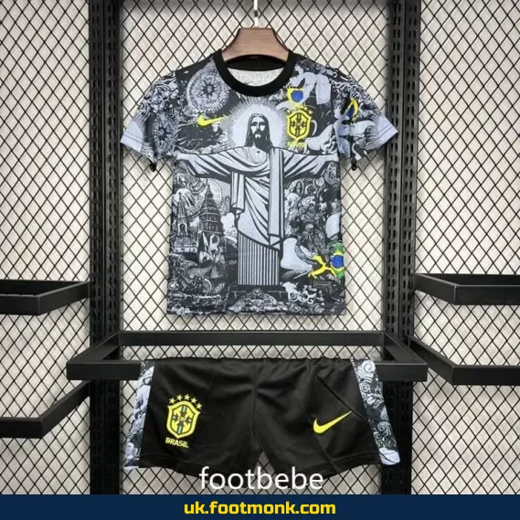 Brazil Jersey Kids 2024 2025 Christ the Redeemer gray.