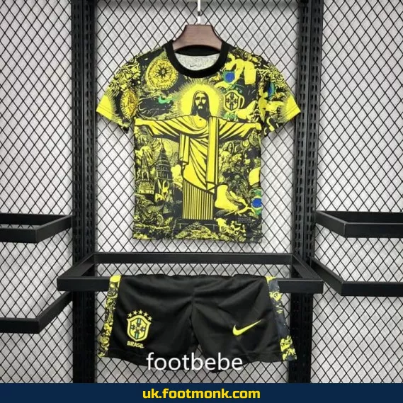 Brazil Jersey Kids 2024 2025 Christ the Redeemer yellow.
