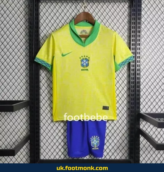 Brazil home yellow jersey for kids 2024-2025.
