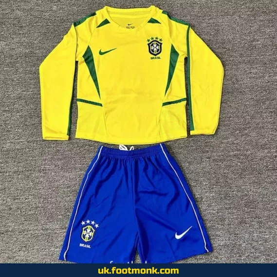 Brazil 2002 home jersey vintage kids long sleeves.