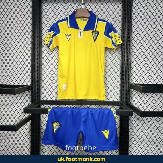 Cádiz home yellow kids' jersey 2024-2025.