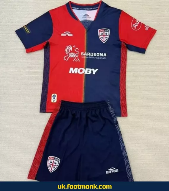 Cagliari Calcio home jersey for kids 2025-2026.