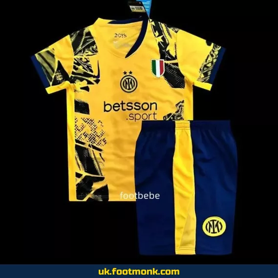 Inter Milan 2024-2025 Kids Yellow Third Jersey.