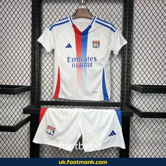 Lyon home jersey for kids 2024-2025 white.