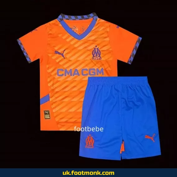 Marseille 2024-2025 children's third orange jersey.
