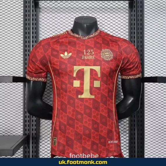 Match jersey Bayern Munich 2025 125 years red concept.