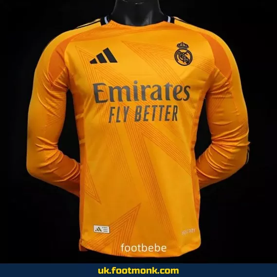 Real Madrid 2024 2025 match jersey orange long sleeves.