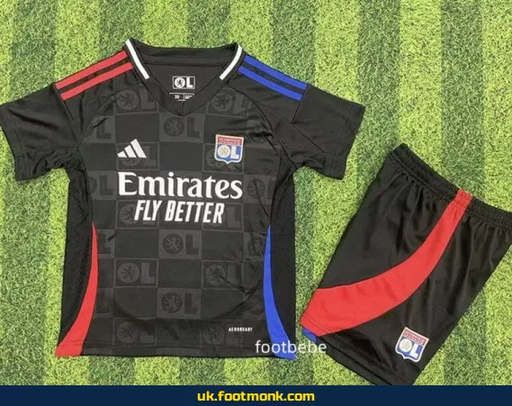 Olympique Lyon Children's Away Black Jersey 2024 2025.