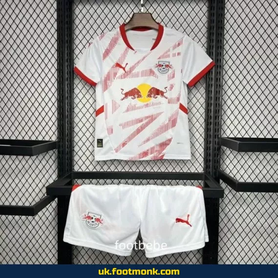 RB Leipzig 2024-2025 home jersey for kids, white.