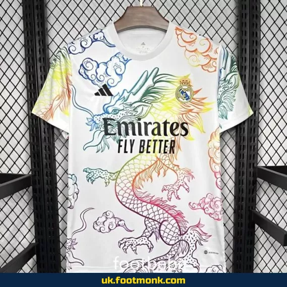 Real Madrid 2024 2025 jersey colorful dragon White.