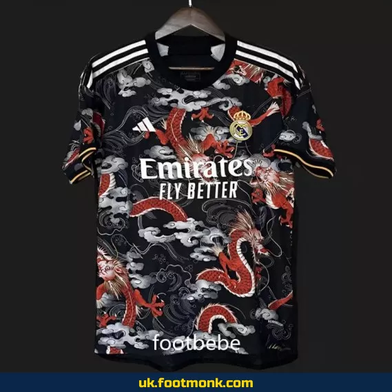 Real Madrid 2024 2025 dragon black jersey.