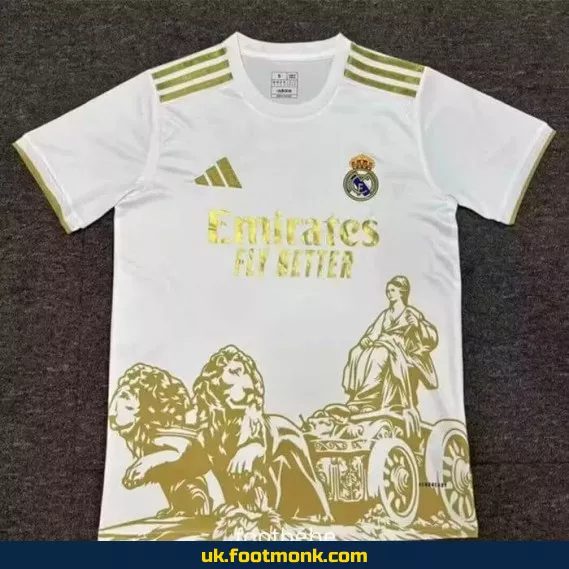 Real Madrid jersey 2025 2026 golden logo.