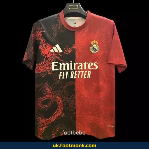 Real Madrid 2025 2026 jersey dragon Red Black.