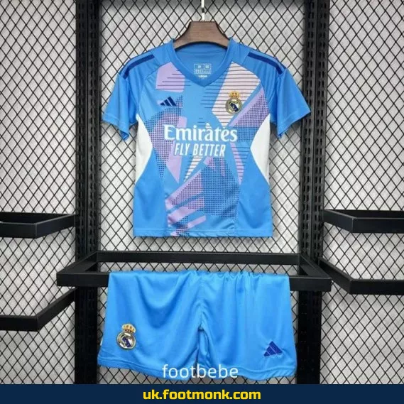 Real Madrid 2024 2025 goalkeeper blue kids' jersey.