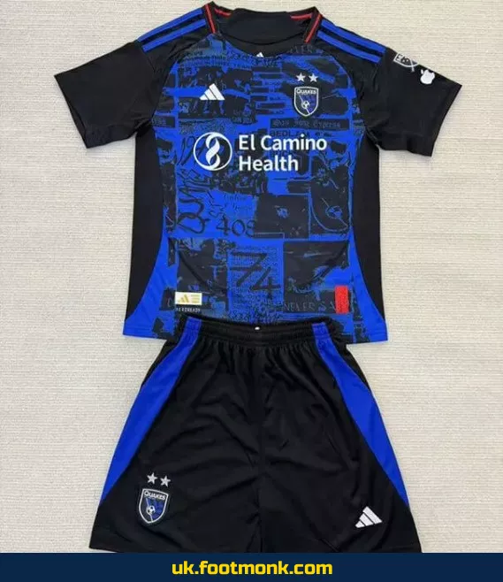 San Jose Earthquakes 2025-2026 home jersey for kids.