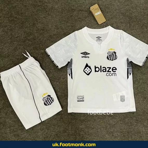 Santos 2025 Kids' Jersey White With Sponsorship.