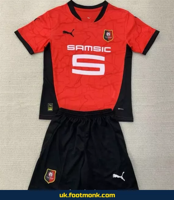 Stade Rennais home red kids' jersey 2024-2025.