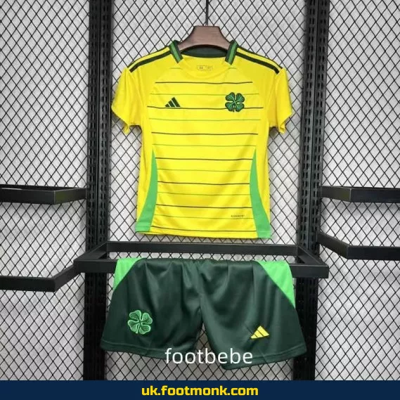 Celtic FC kids' away yellow football jersey 2024-2025.
