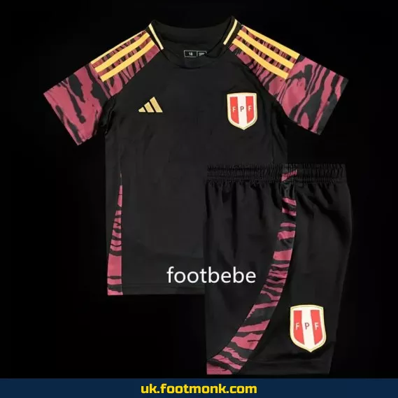 Peru 2024 kids' away black football jersey.