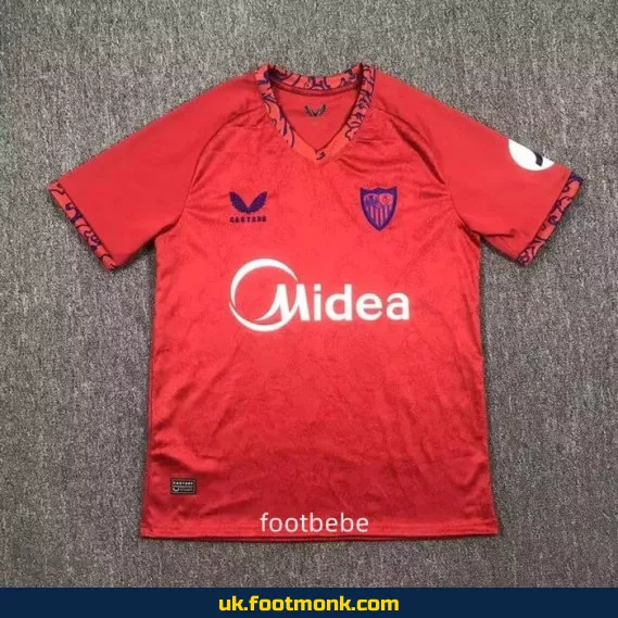 Sevilla FC 2024-2025 away red football jersey.