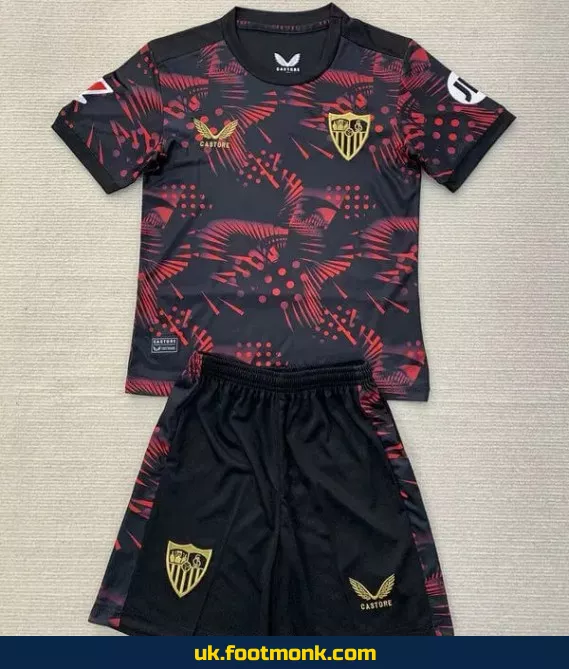 Sevilla FC kids' football jersey 2024-2025 black.