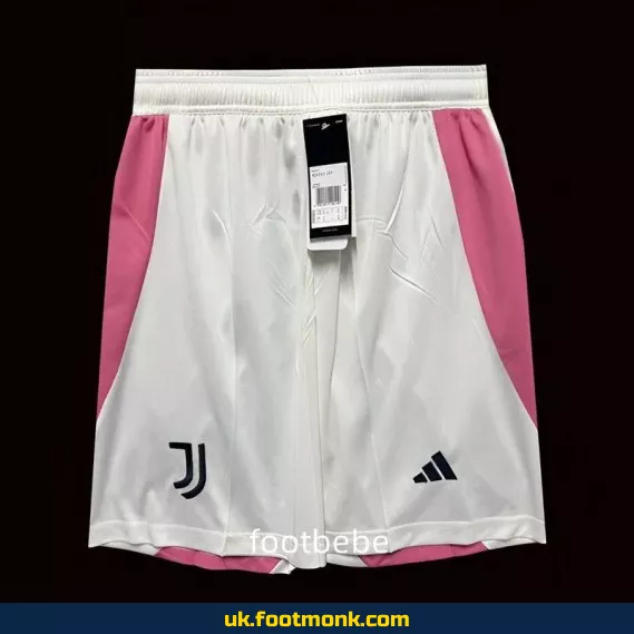 Juventus 2024-2025 pink and white football shorts.