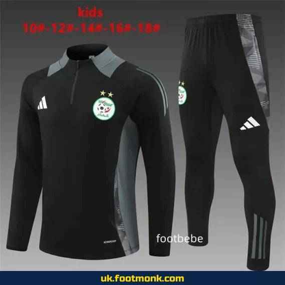 Algeria children's tracksuit 2024 2025 half-zip black.