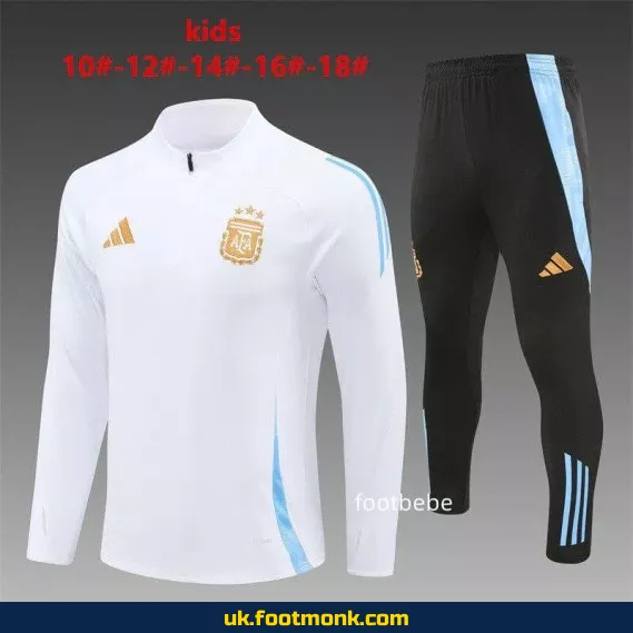 Argentina kids' tracksuit 2024 2025 half-zip white.