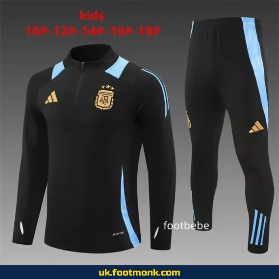 Argentina kids' tracksuit 2024 2025 half-zip black.