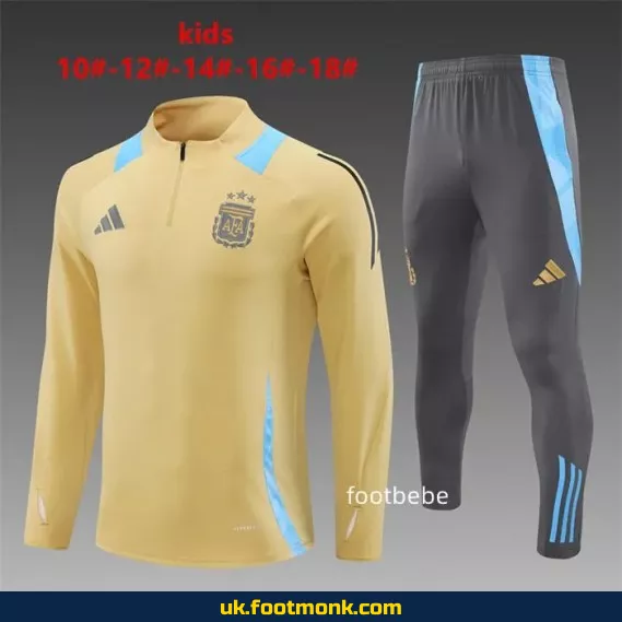 Argentina kids' tracksuit 2024-2025 half-zip gold.