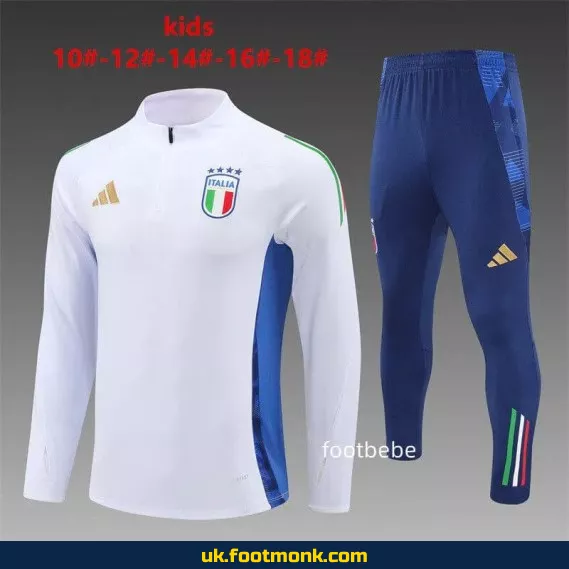 Italy Kids Tracksuit 2024 2025 half-zip White.