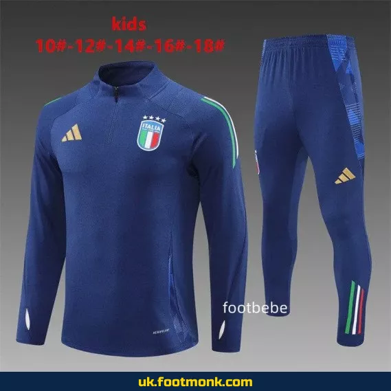 Italy kids tracksuit 2024 2025 half-zip blue.