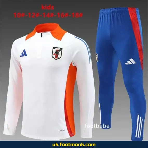Japanese children's tracksuit 2024 2025 half-zip white.