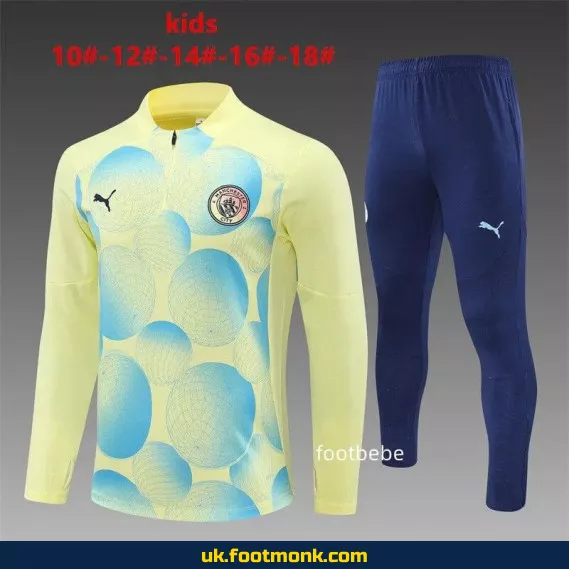 Manchester City children's tracksuit 2024-2025 light yellow.