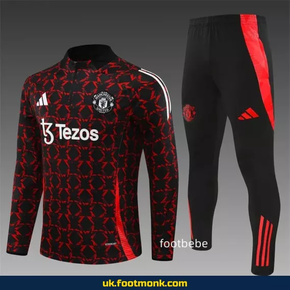 Manchester United 2024 2025 half-zip tracksuit red black.