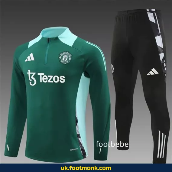 Manchester United 2024 2025 half-zip green tracksuit.
