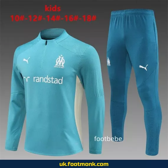 Marseille tracksuit for kids 2024 2025 half-zip blue.
