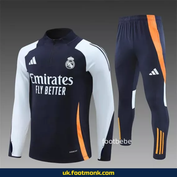 Real Madrid 2024 2025 half-zip royal blue tracksuit.