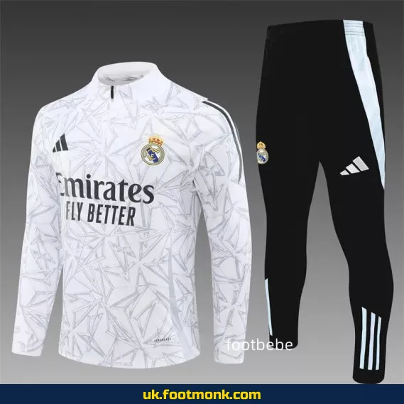 Real Madrid 2024 2025 half-zip tracksuit white design.